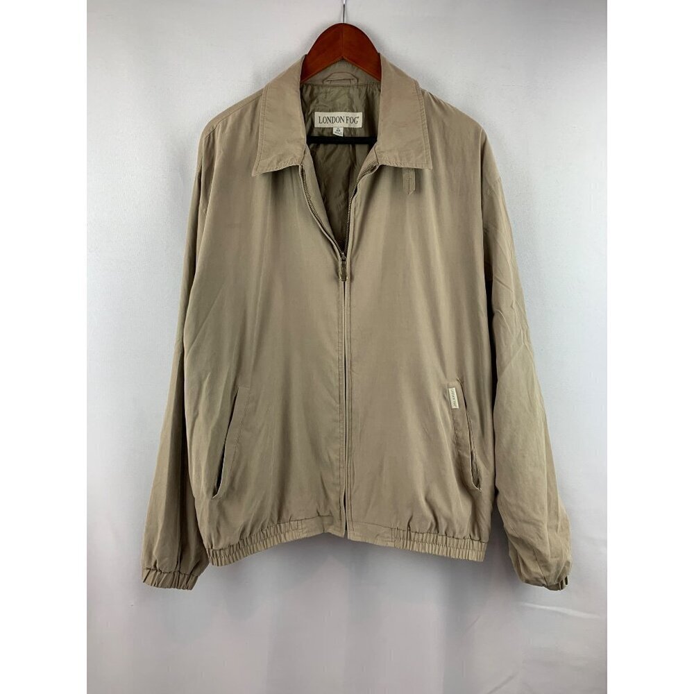 Vintage London Fog Beige Mens Jacket XL Reg Zip-Up Lightweight
